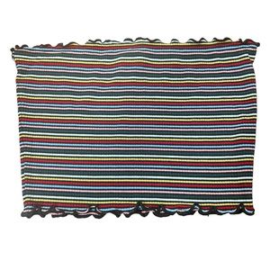 Popular 21 Tube Top Women's Medium Multicolor Stripe Lettuce Hem Ribbed Summer